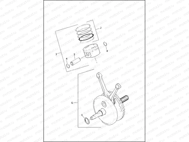 PISTONS & FLYWHEEL ASSEMBLY - TWIN CAM 103â¢