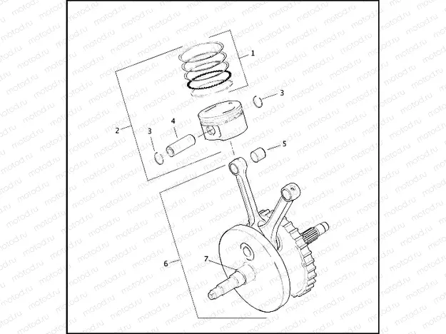 PISTONS & FLYWHEEL ASSEMBLY - TWIN CAM 88â¢