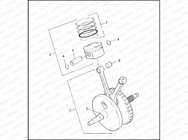 PISTONS & FLYWHEEL ASSEMBLY - TWIN CAM 88â¢