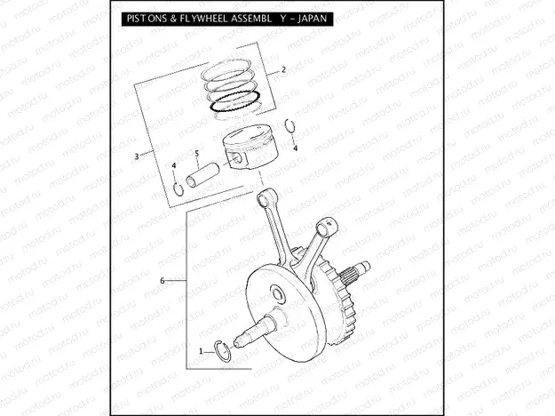 PISTONS & FLYWHEEL ASSEMBLY - TWIN CAM 96â¢ - JAPAN