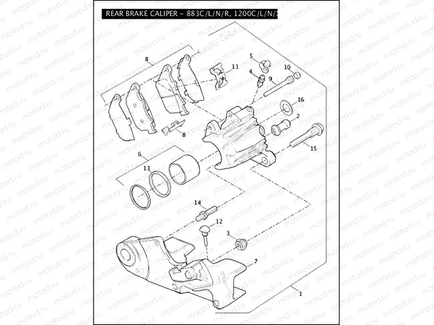 REAR BRAKE CALIPER - 883C/L/N/R, 1200C/L/N/X