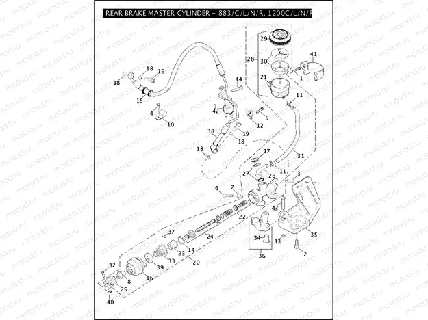 REAR BRAKE MASTER CYLINDER - 883/C/L/N/R, 1200C/L/N/R