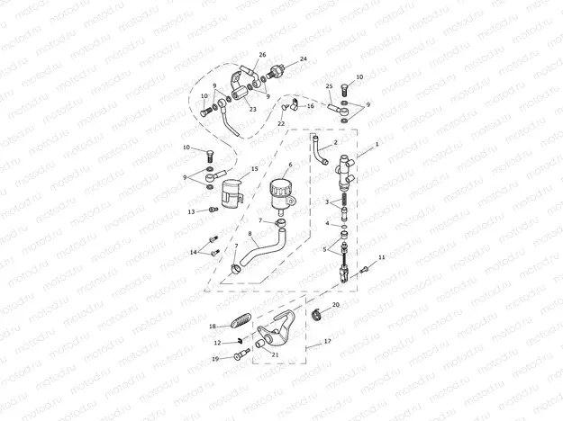 Rear Brake Master Cylinder, Reservoir & Pedal 532900 611134 (Expt 611105)