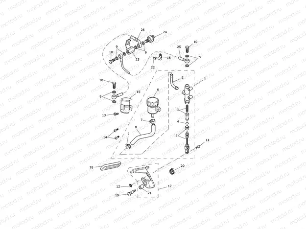 Rear Brake Master Cylinder, Reservoir & Pedal 611135 (Incl 611105)