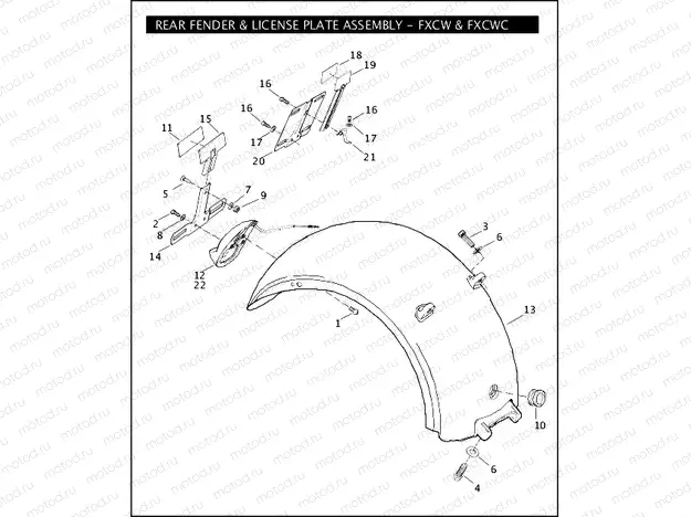 REAR FENDER & LICENSE PLATE ASSEMBLY - FXCW & FXCWC