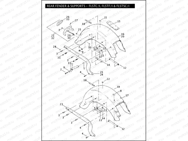 REAR FENDER & SUPPORTS - FLSTC/I, FLSTF/I & FLSTSC/I