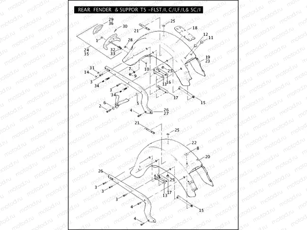 REAR FENDER & SUPPORTS - FLST/I, C/I, F/I, & SC/I