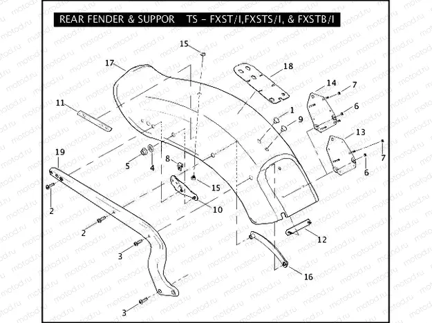 REAR FENDER & SUPPORTS - FXST/I, FXSTS/I, & FXSTB/I