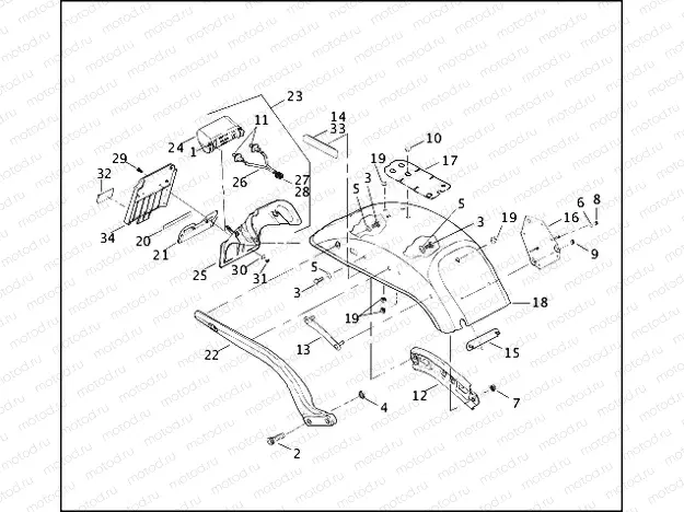 REAR FENDER, SUPPORTS & LICENSE PLATE BRACKET - FXSTD