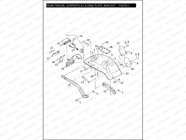 REAR FENDER, SUPPORTS & LICENSE PLATE BRACKET - FXSTD/I
