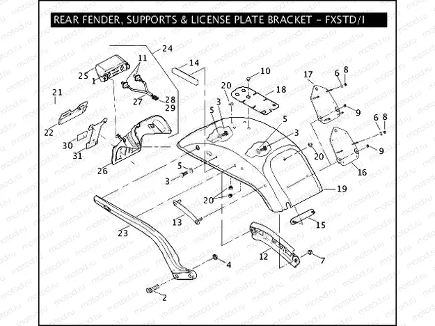 REAR FENDER, SUPPORTS & LICENSE PLATE BRACKET - FXSTD/I