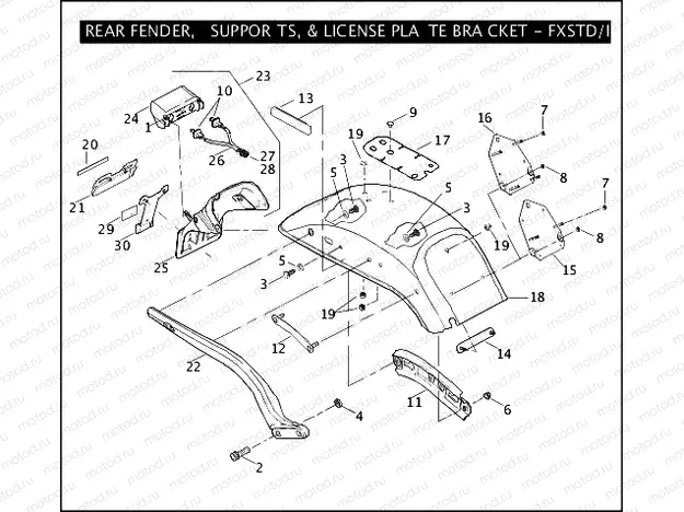 REAR FENDER, SUPPORTS, & LICENSE PLATE BRACKET - FXSTD/I