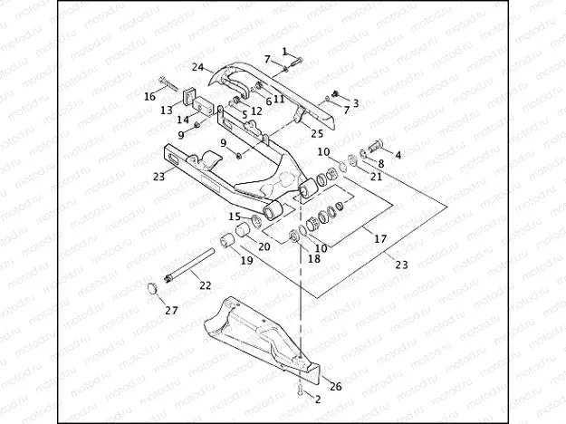 REAR FORK, DEBRIS DEFLECTOR & BELT GUARD