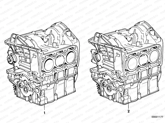 Short engine/crank case with pistons