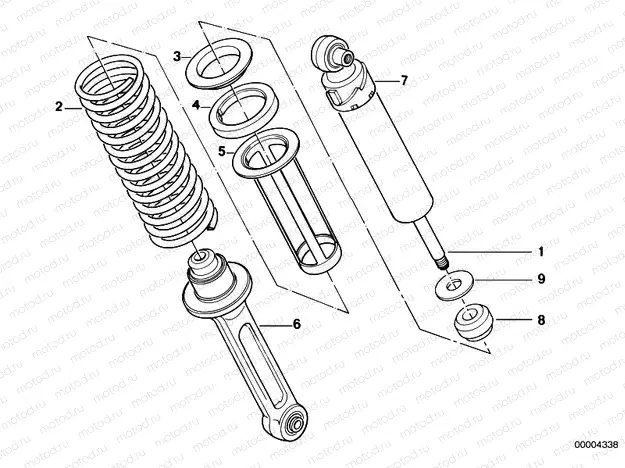 Single components for rear spring strut
