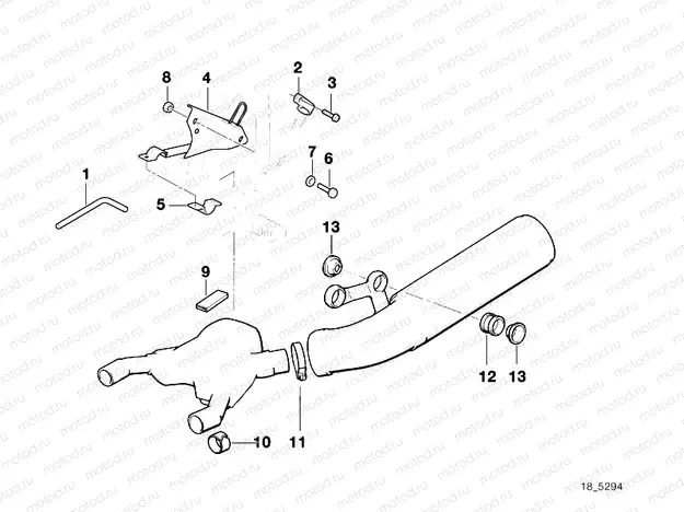 Single parts f low exhaust system