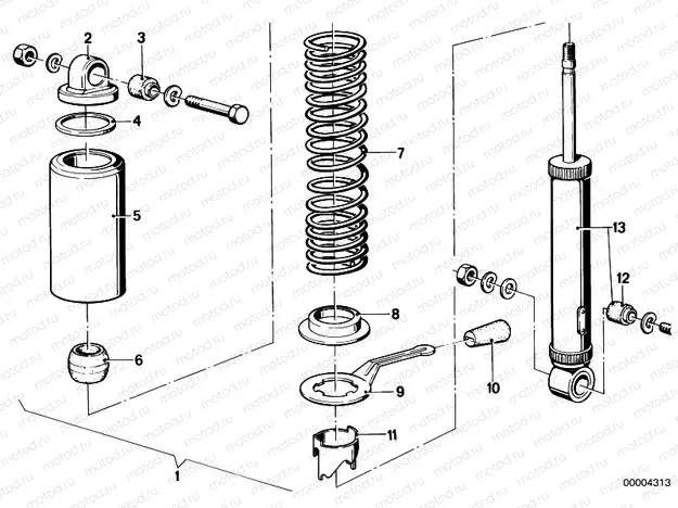 Spring strut, rear