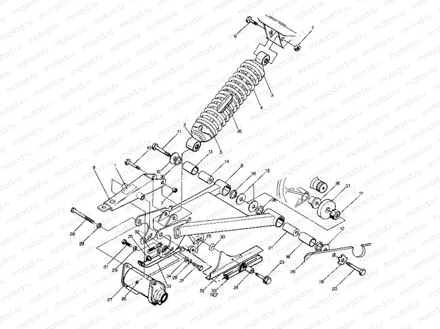 Swing Arm Weldment & Rear Shock  Assembly (4914761476021A) | Swing Arm Weldment & Rear Shock  Assembly (4914761476021A)