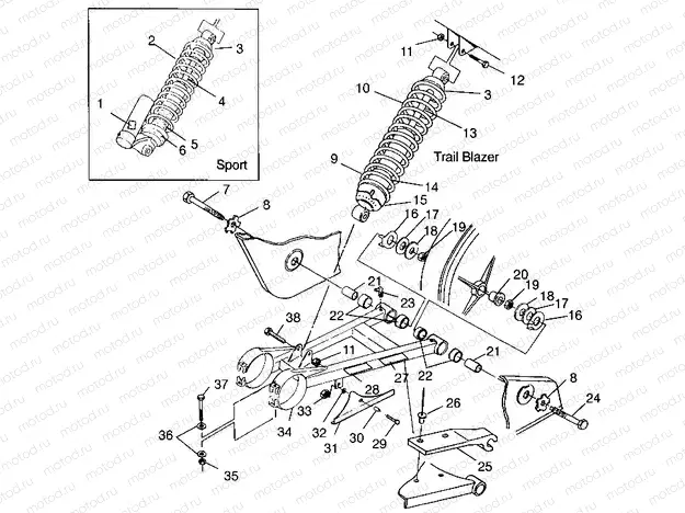 SWING ARM/SHOCK MOUNTING Sport 400L W97BA38C and Trail Blazer W97BA25C (4940124012B011) | SWING ARM/SHOCK MOUNTING Sport 400L W97BA38C and Trail Blazer W97BA25C (4940124012B011)