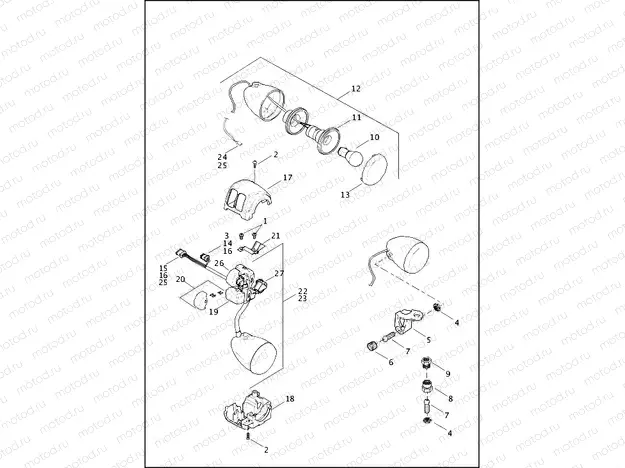 SWITCHES, HANDLEBAR AND TURN SIGNALS, RIGHT, FRONT