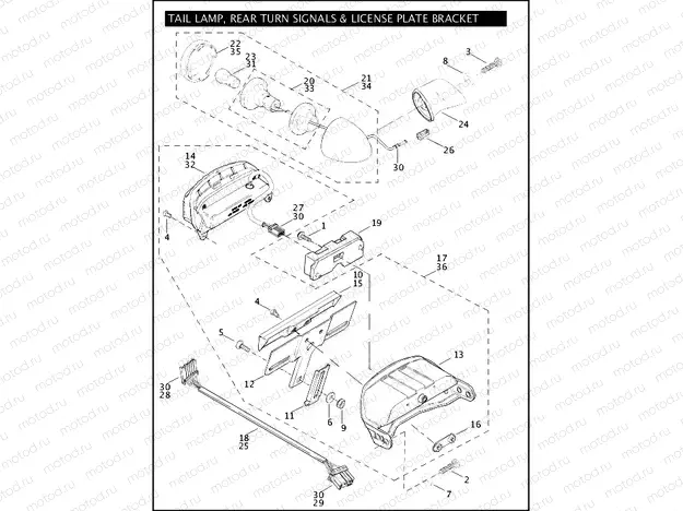 TAIL LAMP, REAR TURN SIGNALS & LICENSE PLATE BRACKET