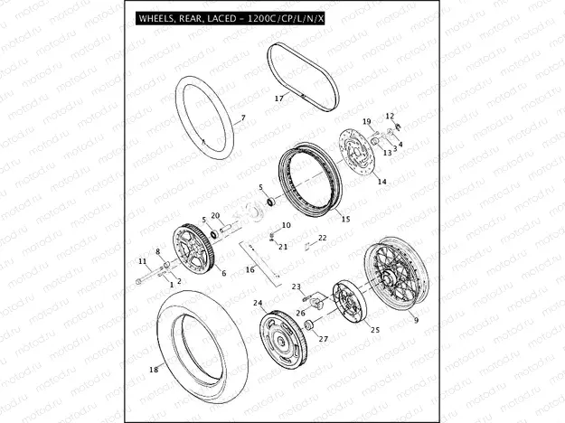 WHEELS, REAR, LACED - 1200C/CP/L/N/X