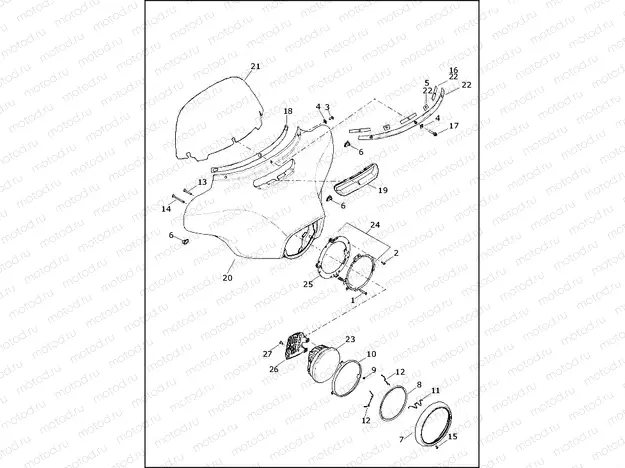 WINDSHIELD, FAIRING AND HEADLAMP