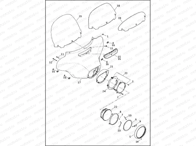 WINDSHIELD, FAIRING AND HEADLAMP - FLHTP