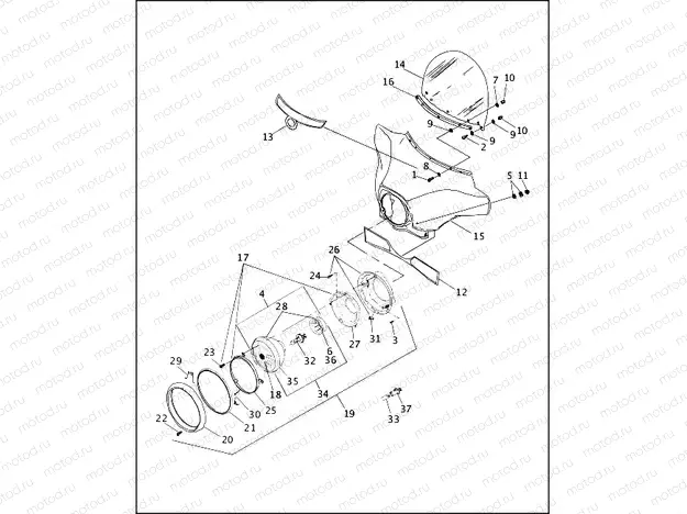 WINDSHIELD, FAIRING & HEADLAMP - 1995 FLHT