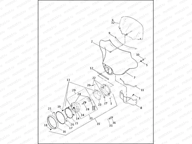 WINDSHIELD, FAIRING & HEADLAMP - FLHT