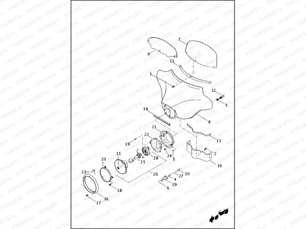 WINDSHIELD, FAIRING & HEADLAMP - FLHTC, FLHTCU, FLHTK & FLHX (2 OF 2)