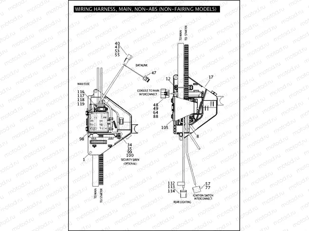 WIRING HARNESS, MAIN, NON-ABS (NON-FAIRING MODELS) (4 OF 5)